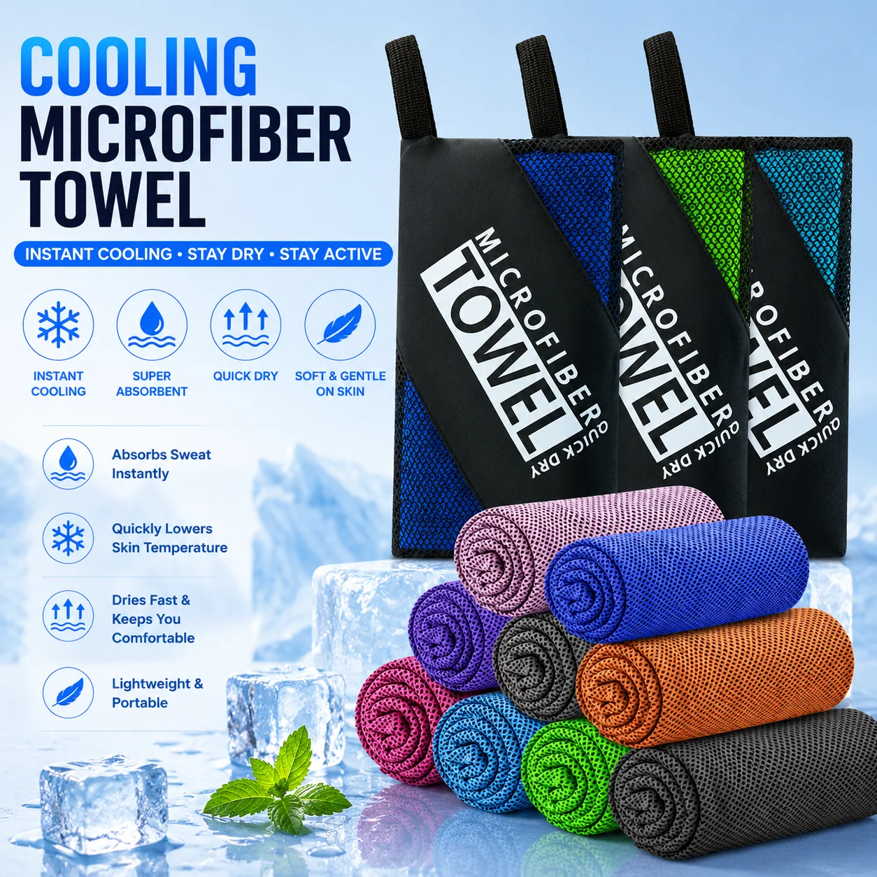 30x100cm Cooling Sports Towel Quick Dry Ice Cooling Towel Sweat Absorbent Ice Silk Towel for Gym Fitness Running Yoga Outdoor