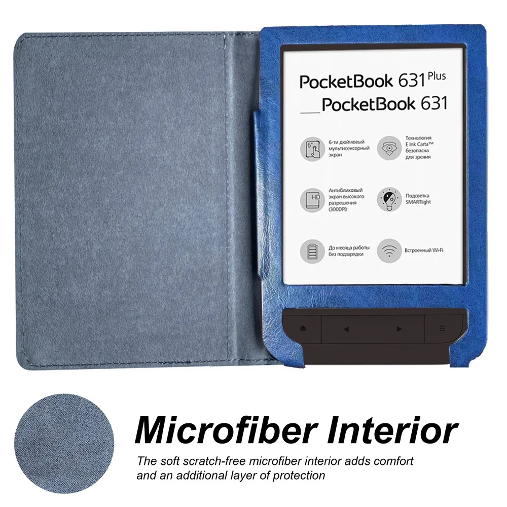 ل PocketBook 631 Touch HD قارئ الكتب الإلكترونية غطاء خفيف الوزن واقية قذيفة الجلد صالح PB631 زائد الحقيبة جيب حافظة جلدية