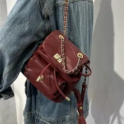 PNDME vintage designer handmade genuine leather women's small backpack organizer luxury cowhide leather ladies chain schoolbag