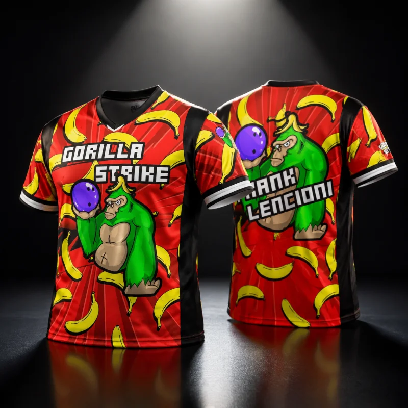 Parent Child Red Banana  3D Bowling Jersey Gorilla Strike Cartoon Gorilla Purple Bowling Ball Graphic Quick Dry Sports Tee