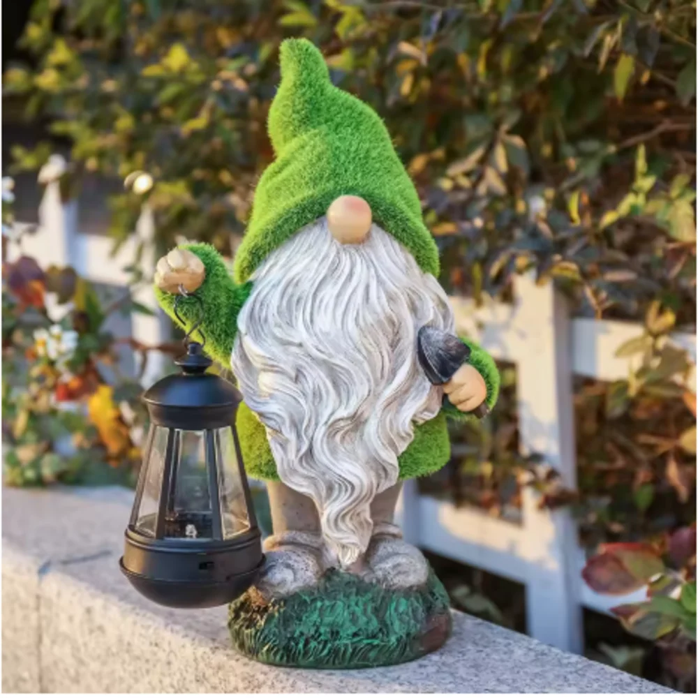 Solar-Powered Glow-in-the-Dark Fairy Sculpture Outdoor Miniature Gnome Decorative Statue Light Garden Lawn & Patio Decor