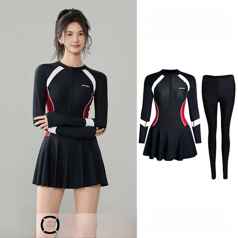 

Women's Wetsuit Long Sve Skirt Sle Thermal Spring Swimsuit Cover up Slimming Belly Cover Diving Suit