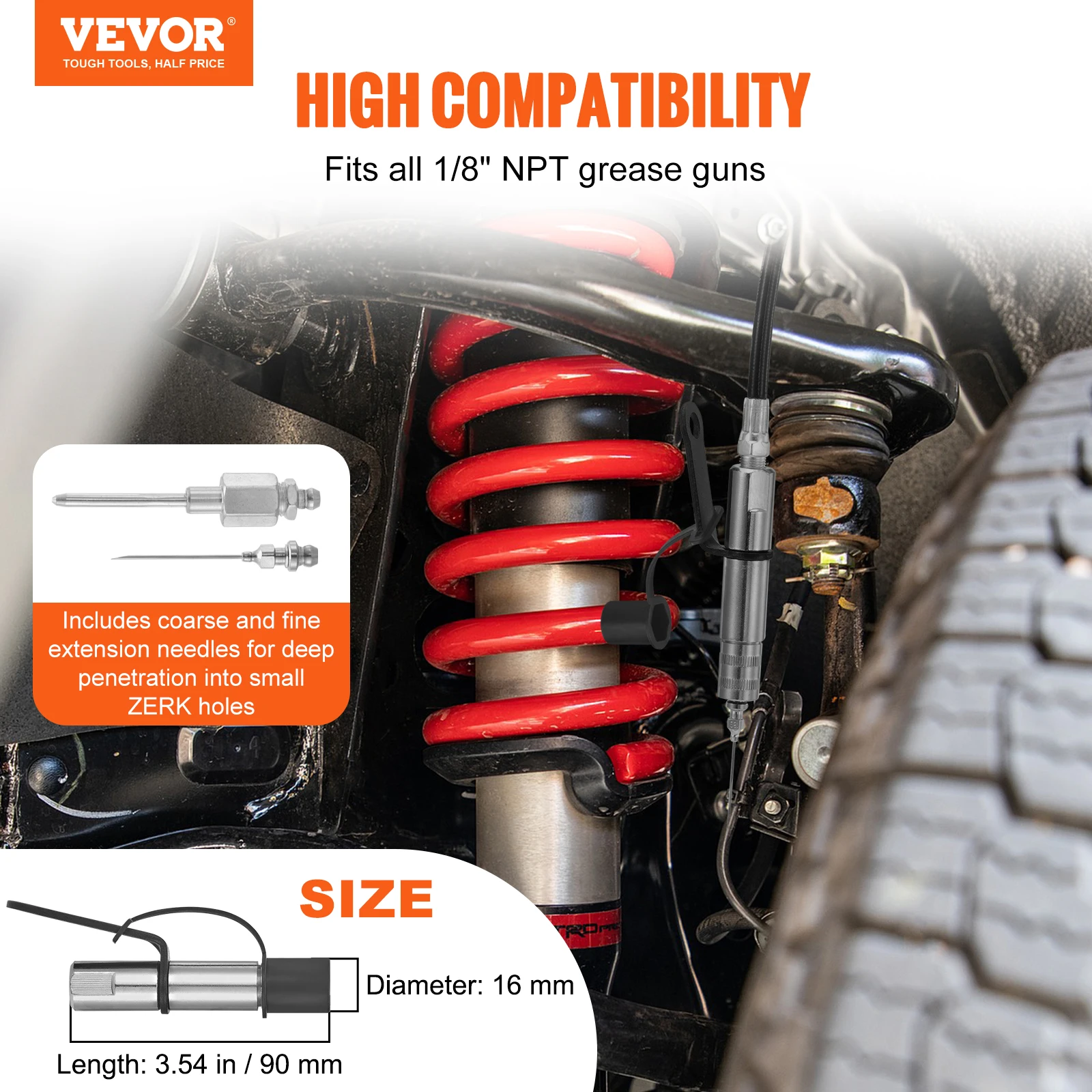 VEVOR 10000PSI Grease Coupler Nozzle Hose Pump  Syringe Grease Gun NPT1/8-27 Adapter Brake Oil Change Tools Car Accessories