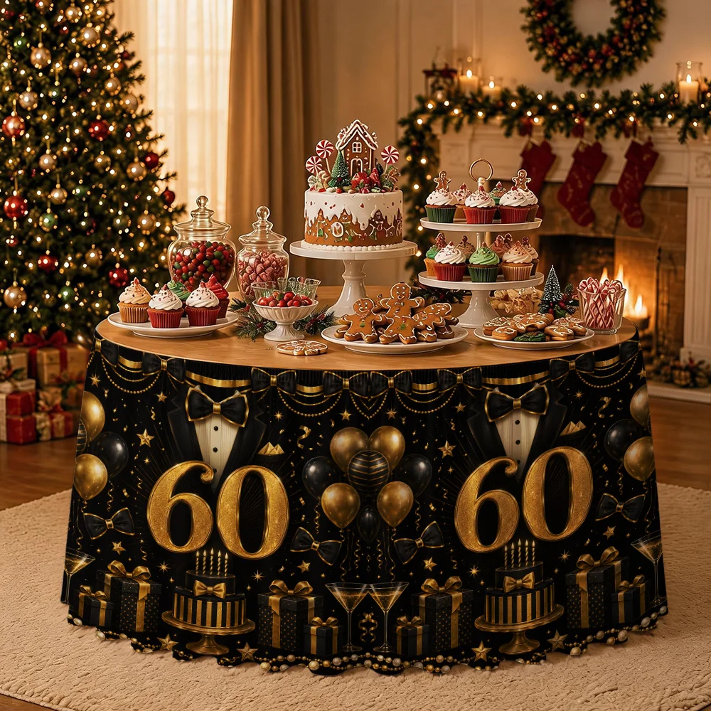 60th Birthday Table Dressing, Black and Gold Men's Birthday Party Decoration, Large Number 60 Banquet Dessert