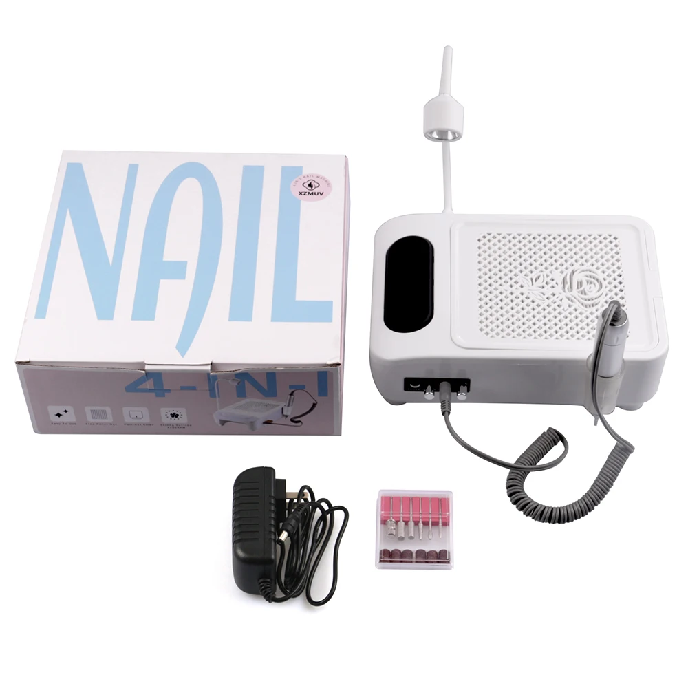 4-in-1 nagelmachine manicure, kunst elektrische boormachine draagbare vacuüm nagel stofafscheider nageldrooglamp manicure vijlset