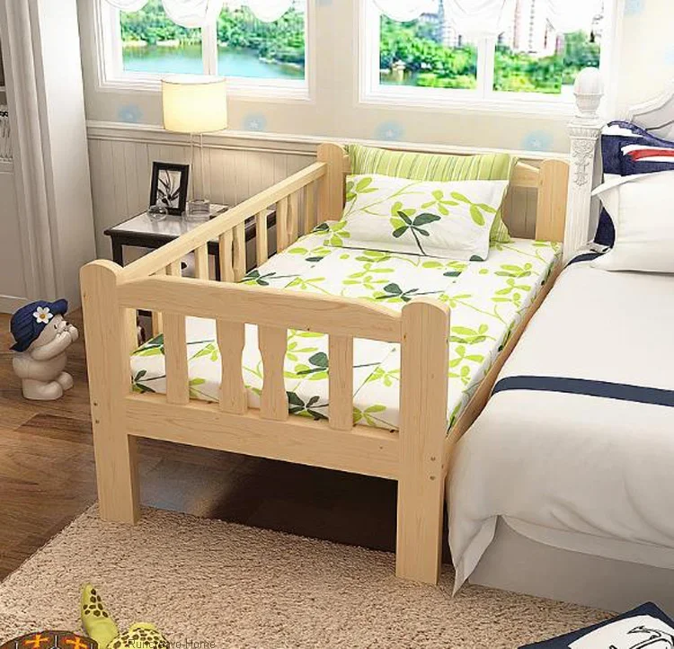 

Solid Wood Children Beds with Guardrail Small Infant Bedside Single Widening Splicing Kids Bed No Mattress