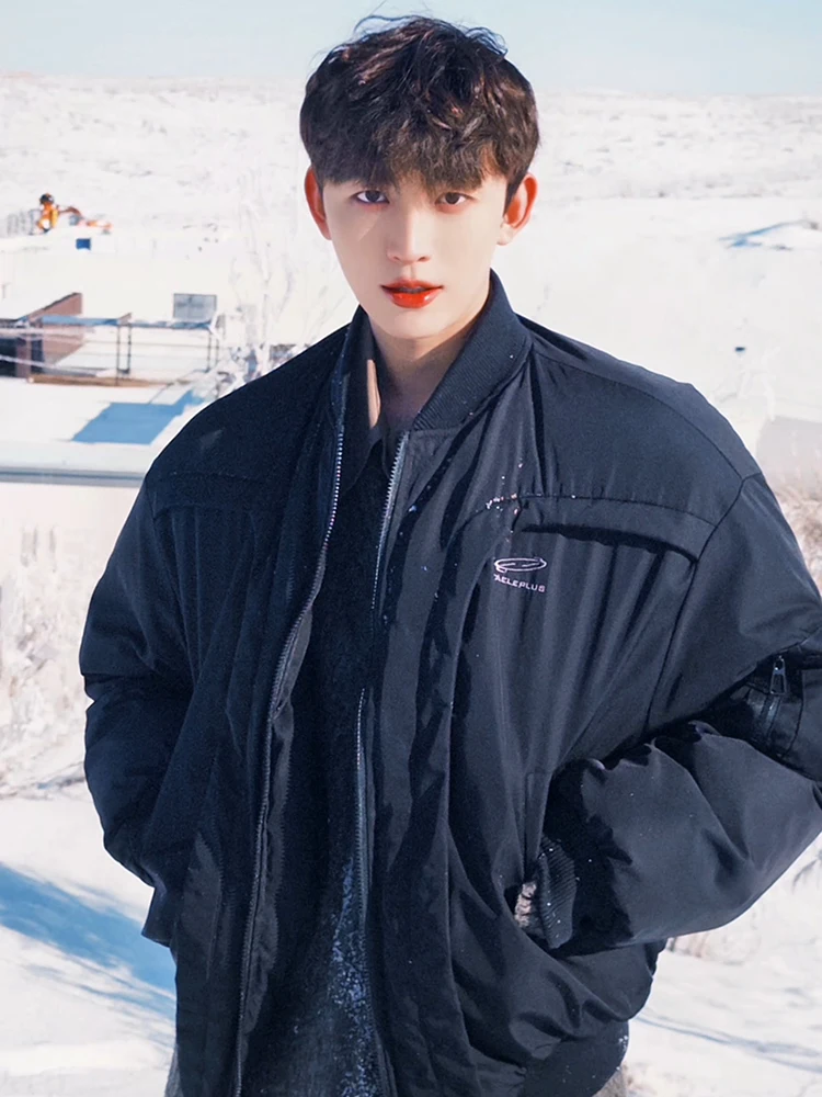 

Black American Deconstructed Flight Jacket Cotton Coat Men's Short Baseball Cotton Jacket Workwear Polyester Filling Winter O...