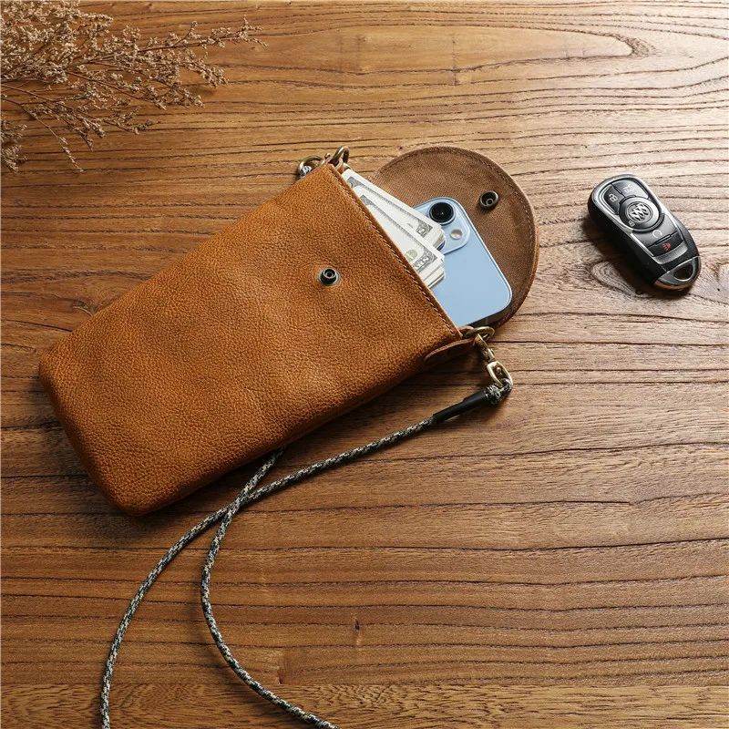 Genuine Leather Shoulder Bag For Men Origianal Cowhide Vintage Casual Small Messenger Crossbody Bags Mobile Phone Cellphone Bag