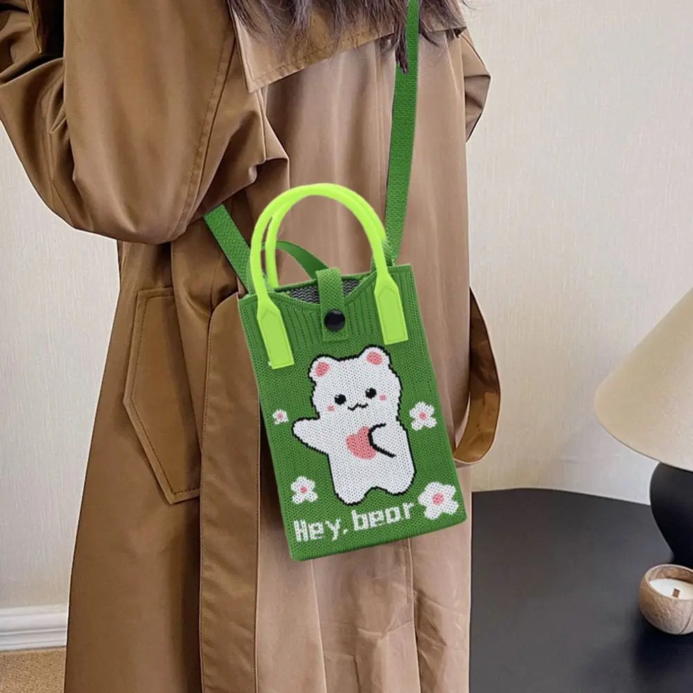 甘いミニニット携帯電話バッグ漫画大容量ニットハンドバッグショルダーバッグ