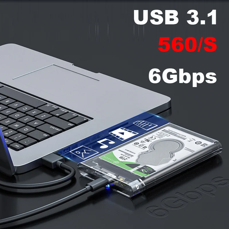 Transparent HDD Case HDD Enclosure 2.5 Inch SSD SATA To USB 3.1 Micro Type-C Adapter Portable External Hard Drive Box Tool-Free view 5