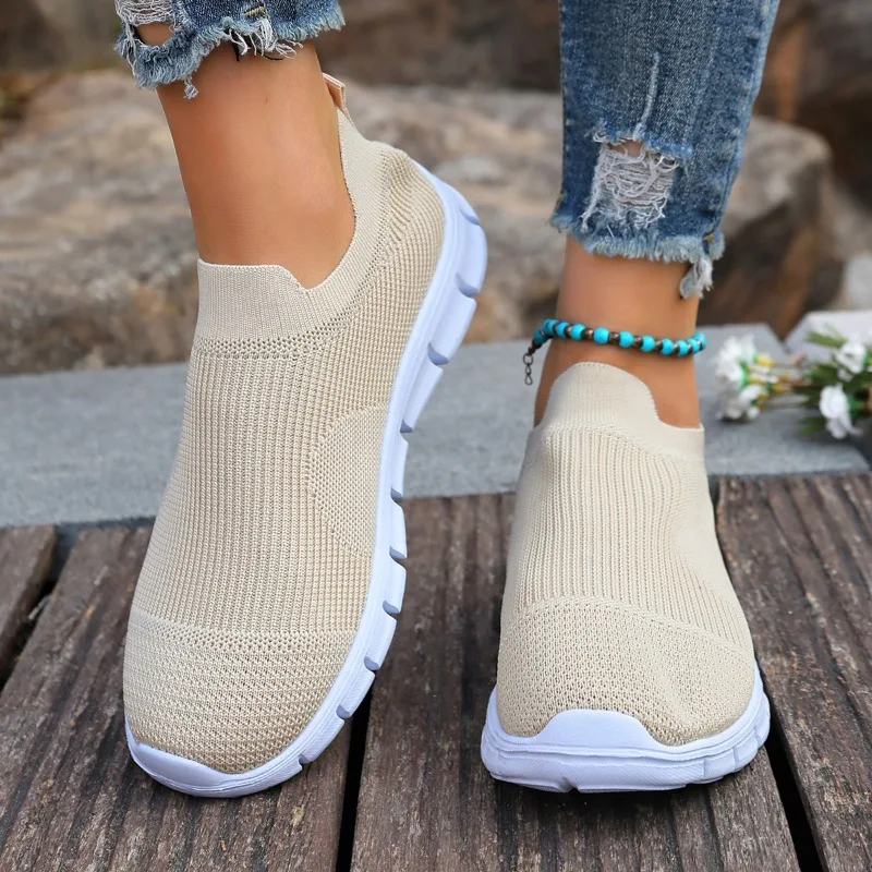 Women's Spring Slip Ultra Light Casual Sneakers Round Toe Deep Mouth Mesh Single Shoes