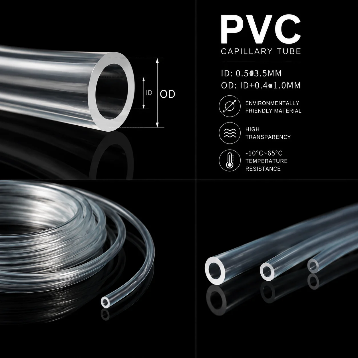 2/5/10M Capillary PVC Tube ID 0.5~3.5mm Highly Transparent & Pressure Resistant Flow Guiding micro Infusion Tube