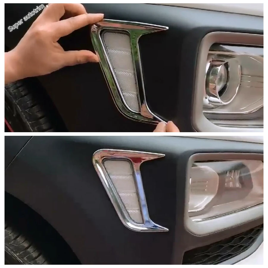 Lapetus Exterior Parts For Hyundai Kona 2018 - 2021 Chrome Side Front Turning Lights Lamps Frame Cover Trim Bright Accessories