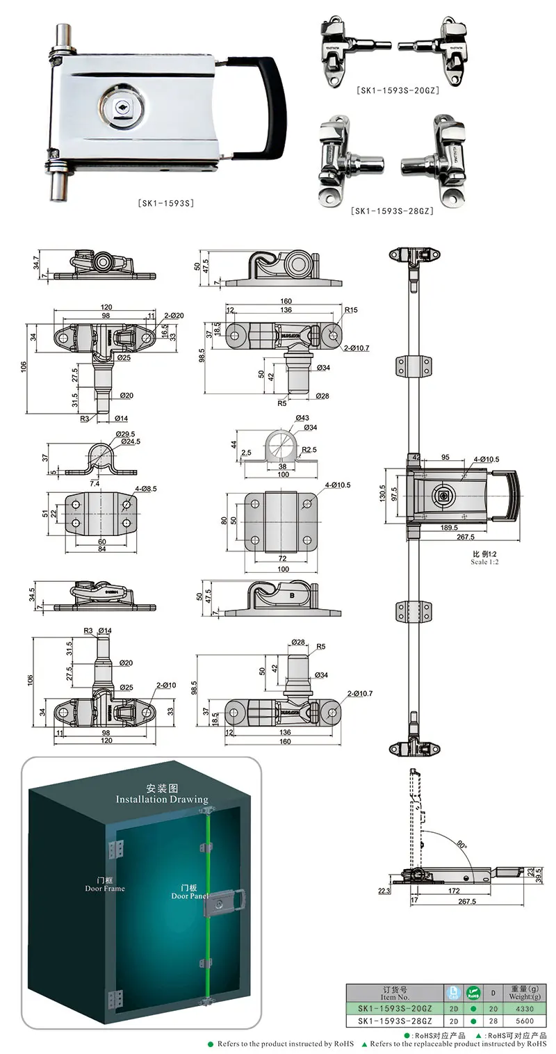 SK1-1593S Stainless Steel Special Vehicle Handle Latch Big Test Equipment Truck Container Locks