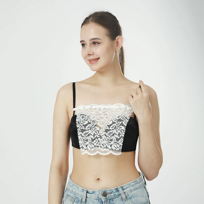 Un pezzo scollatura copre il panno per le donne Top canotta reggiseno inserto avvolto petto decorazione pizzo tubo trasparente Top