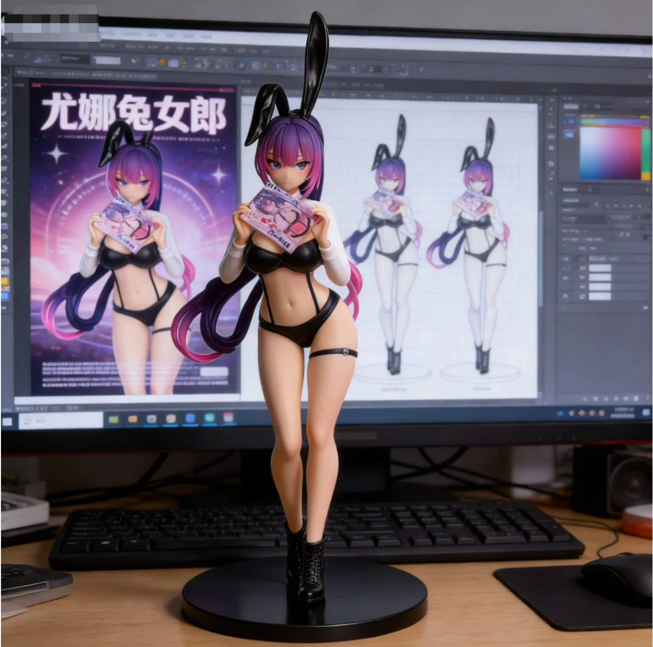 

Супербольшая фигурка девушки-кролика Уна - 44 см, красивая анимационная модель для рабочего стола, украшение для комнаты, подарок