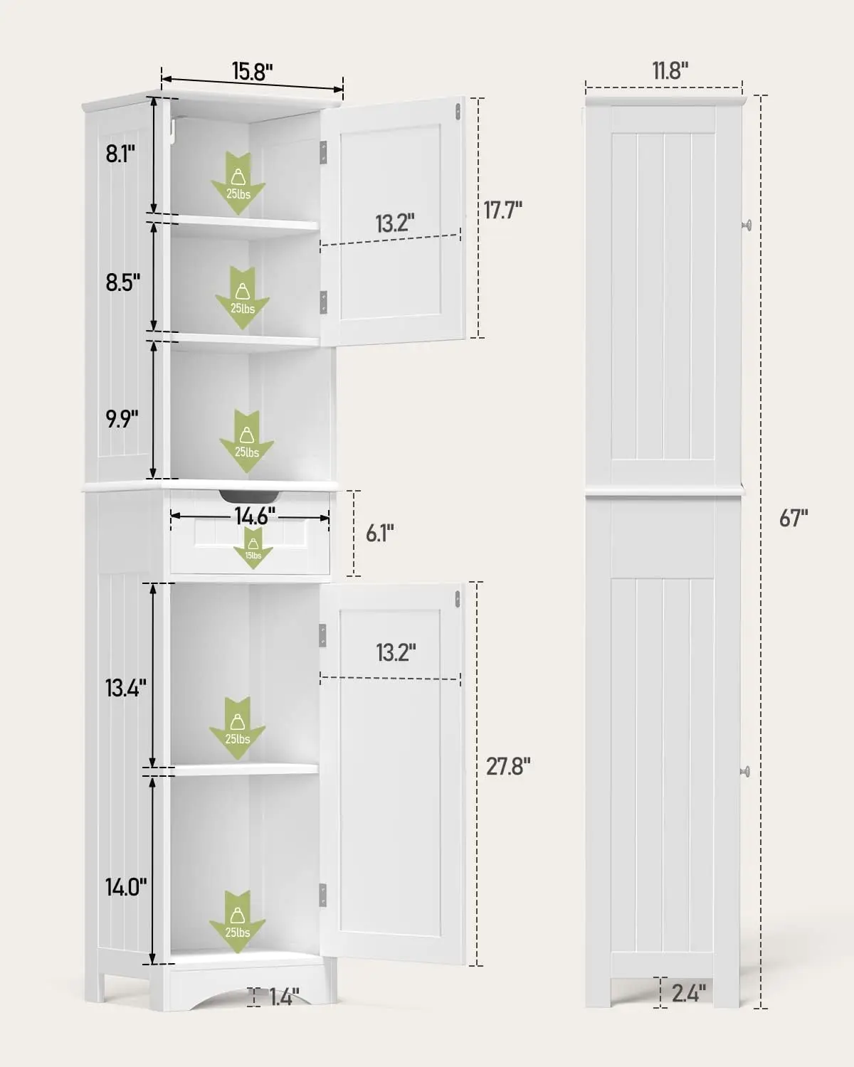 Armoire de Rangement Grande de 67 Pouces, Tour de Lin Étroite Autoportante, Étagères Réglables pour la Maison, la Cuisine, Polyvalente, Fourmi