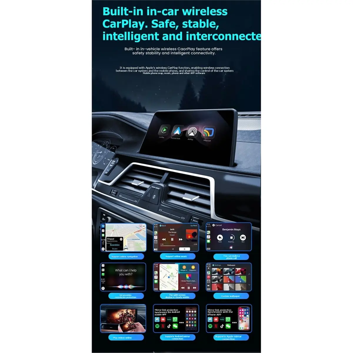 Y2422A~!#Upgrade 4in1 Carplay Adapter Android Auto/Airplay/Miracast/Mirror Link Smart AI Box USB Plug and Play Auto Connect B