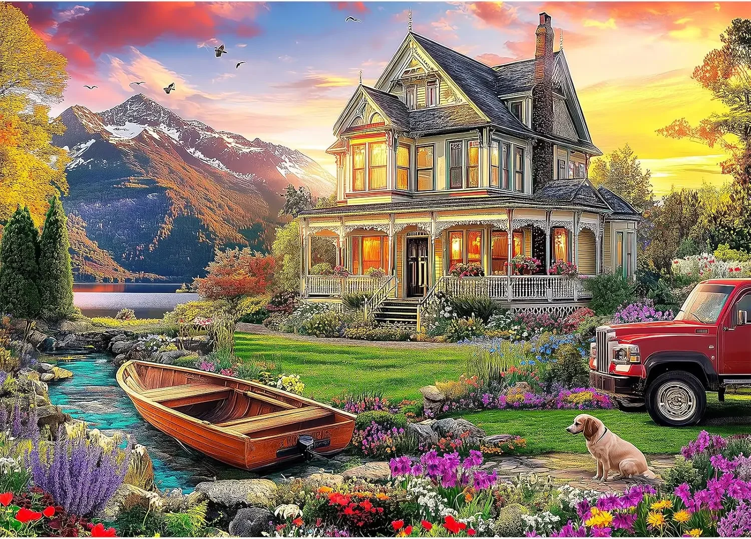 

300 Pieces Jigsaw Puzzle Garden House Paper Puzzle Perfect Gift for Adults Kids Family Game Room Home Living Room Wall Decor