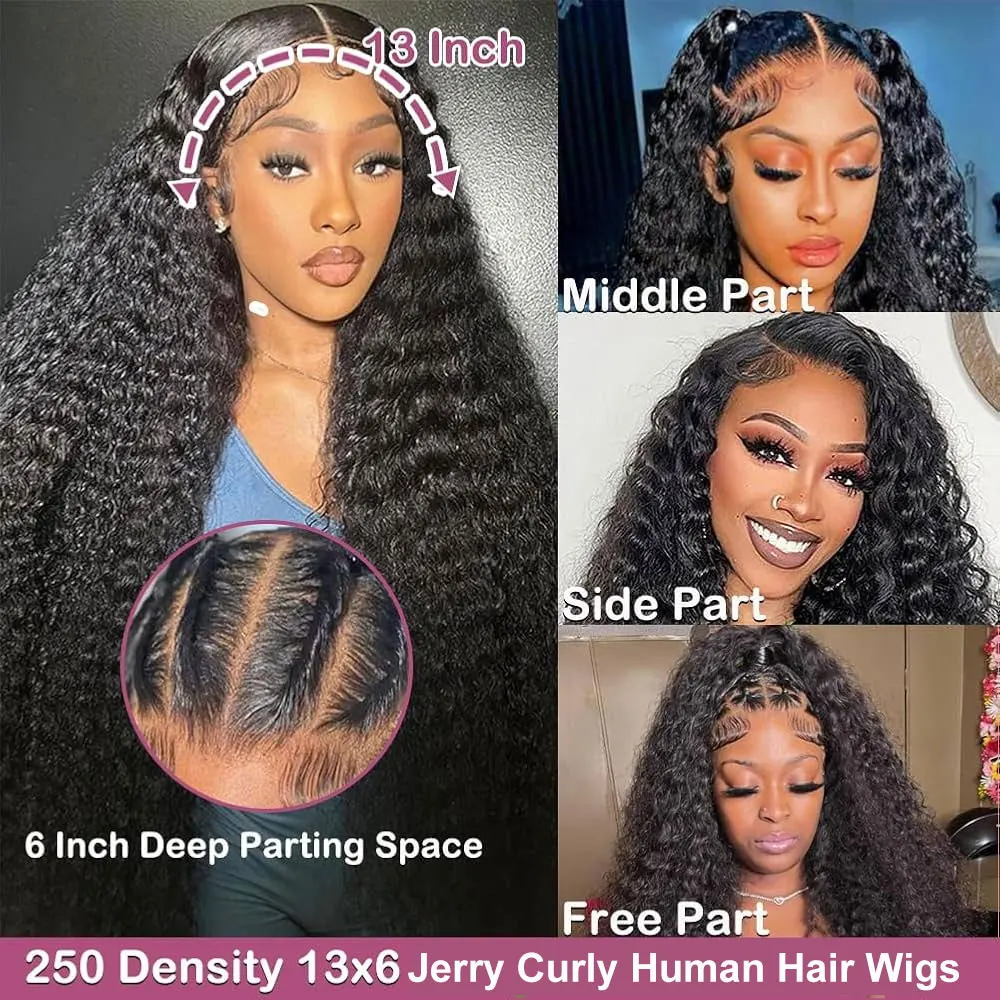 13x4 Jerry Curly Lace Front Wig 40 42 Inch Deep Kinky Curly Human Hair Wigs 13X6 HD Transparent Lace Frontal Wig For Women
