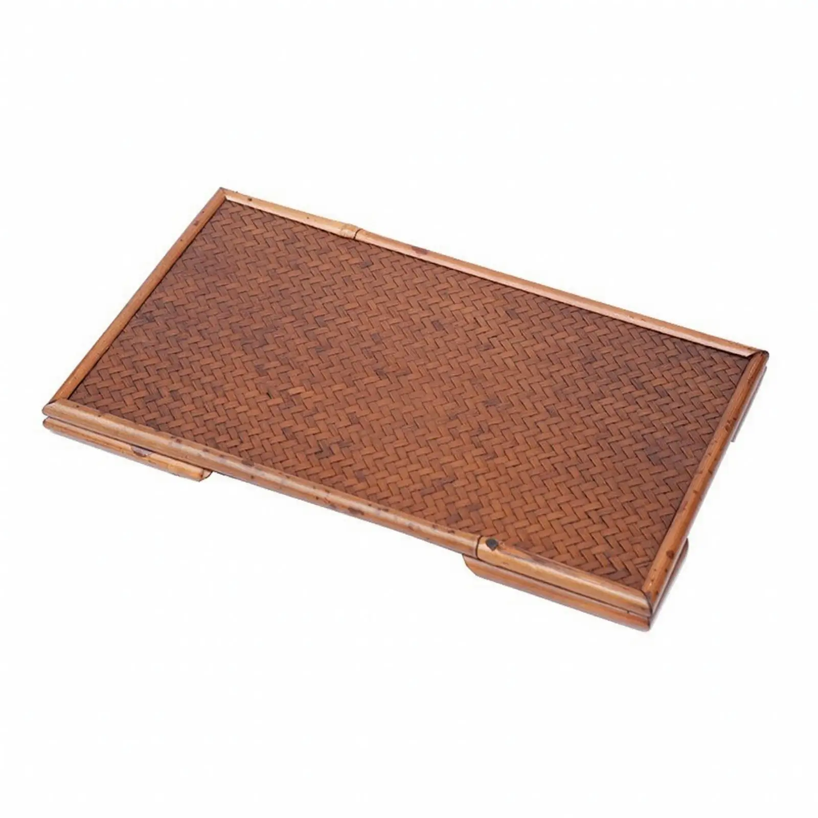 Rectangular Woven Bamboo Tray for Serving Teaware and Decorating Coffee Table with Vintage Wooden Style