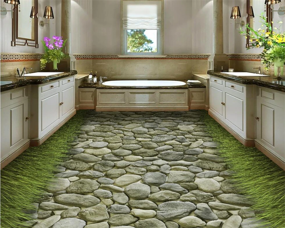 

Custom Floor Painting Stone Road Grass 3D papel de parede Bathroom Kitchen Floor Decoration Mall Hotel Wallpapers обои на стену