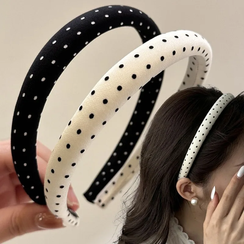 

1/2pcs Polka Dot Headband for Women Padded Sponge Hairband Vintage Wide Fabric Hair Hoop Non Slip Soft Retro Hair Accessory