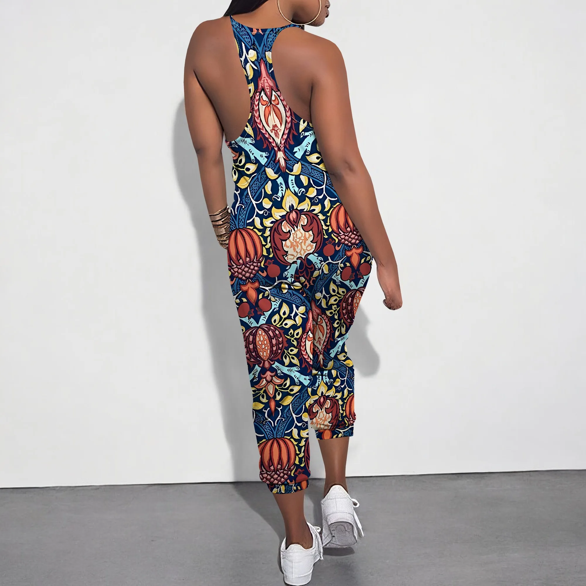 Women's Fashionable Boho Strapless Jumpsuit Featuring V-neck Wide-leg Design And Practical Pockets For Summer Wear