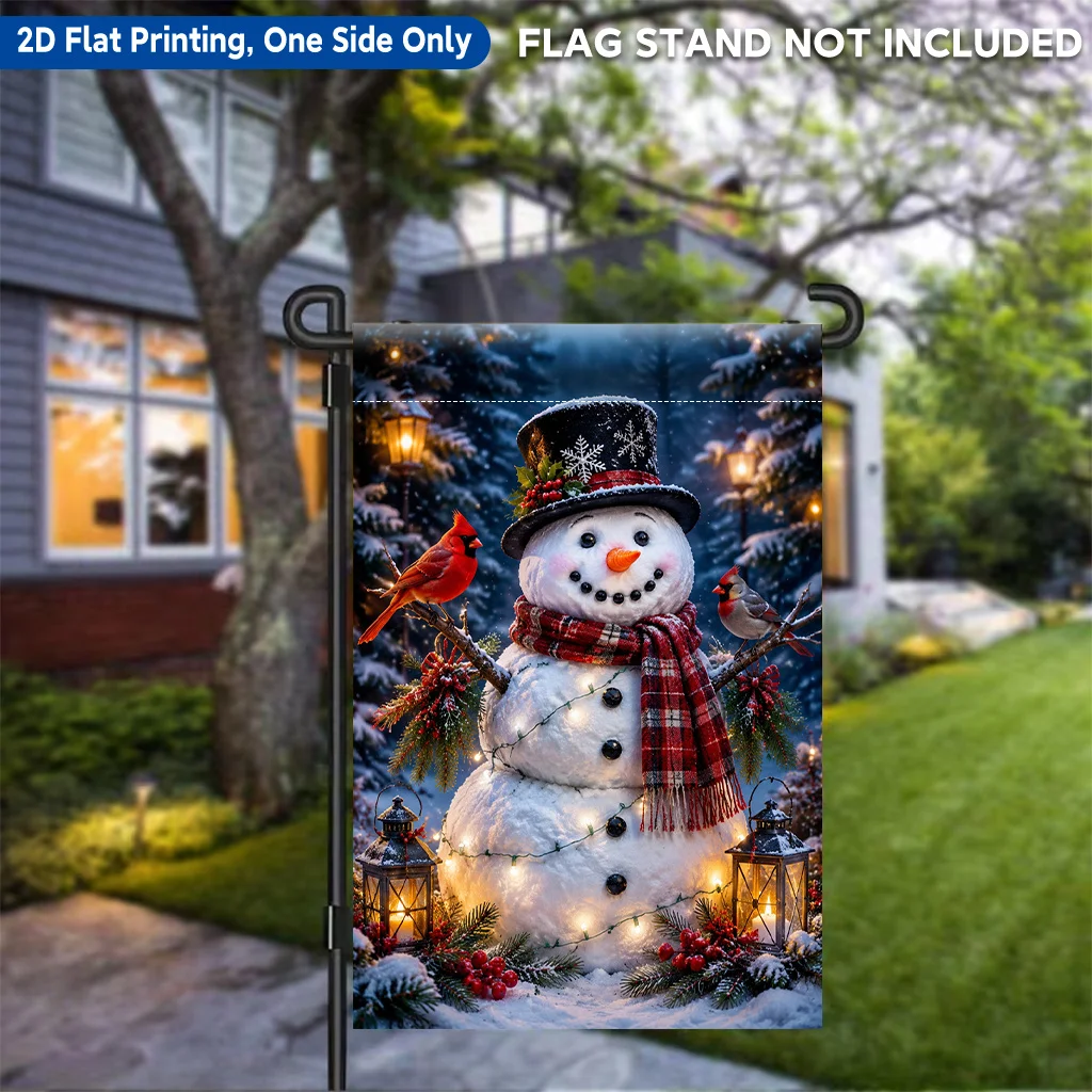 2D Flat Garden Flag 1 Piece, Yeti with Lantern and Red Bird Single-sided Printed Garden Flag, Polyester Material, Holiday Garden Outdoor Flag, Valentine's Day, Mother's Day, Easter, Christmas, Thanksgiving, Halloween, Flagpole Not Included (Flags Only)