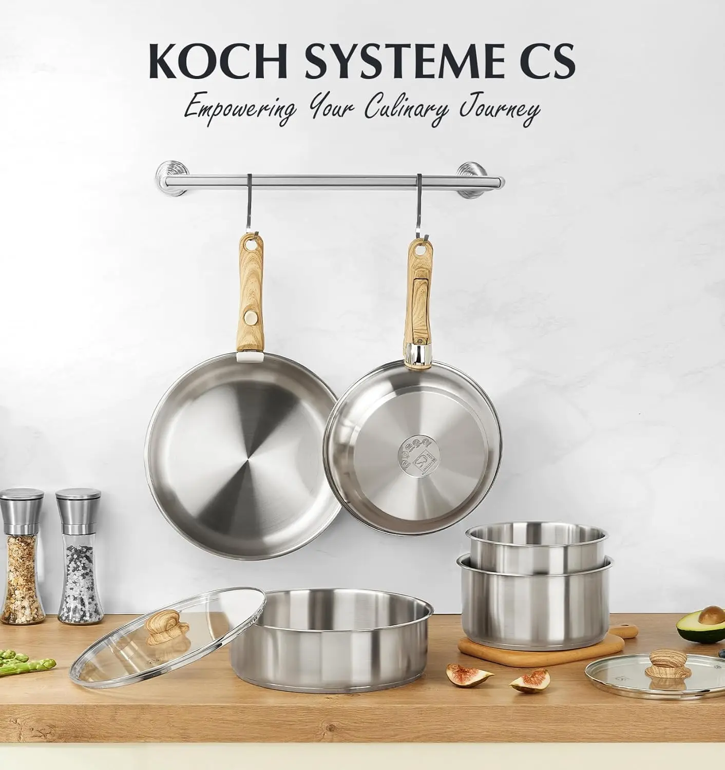 

KOCH SYSTEME CS Набор посуды из нержавеющей стали, набор кастрюль и сковородок из нержавеющей стали 18/10, 11 шт., кастрюли и сковороды со съемной ручкой