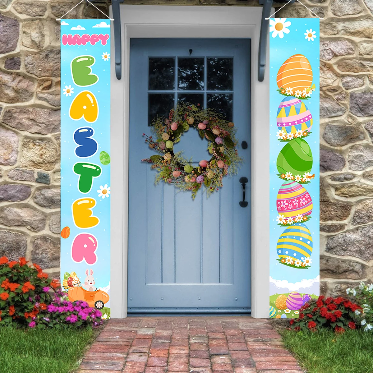 Easter Decoration Bunny Egg Carrot Porch Sign Welcome Happy Easter Banner Door Couplets Hanging Ornament Easter Decor for Home