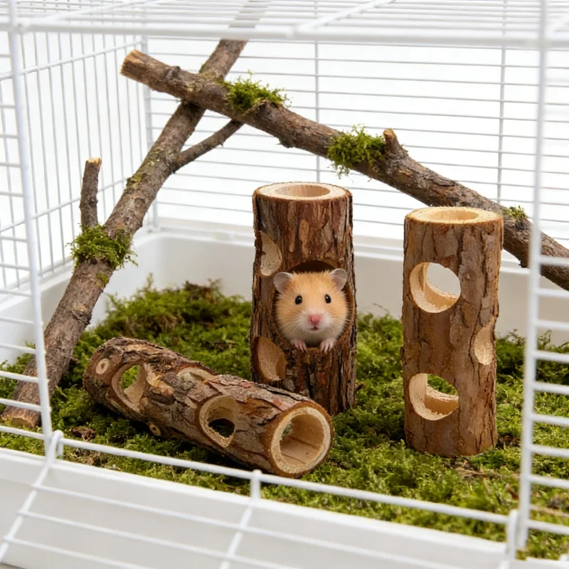 Wooden Hamster Tree Hollow Toy Fir Stump Hideout Burrow Tunnel Cage Decor Chew Grinding Toy for Small Pet Syrian Hamster view 5