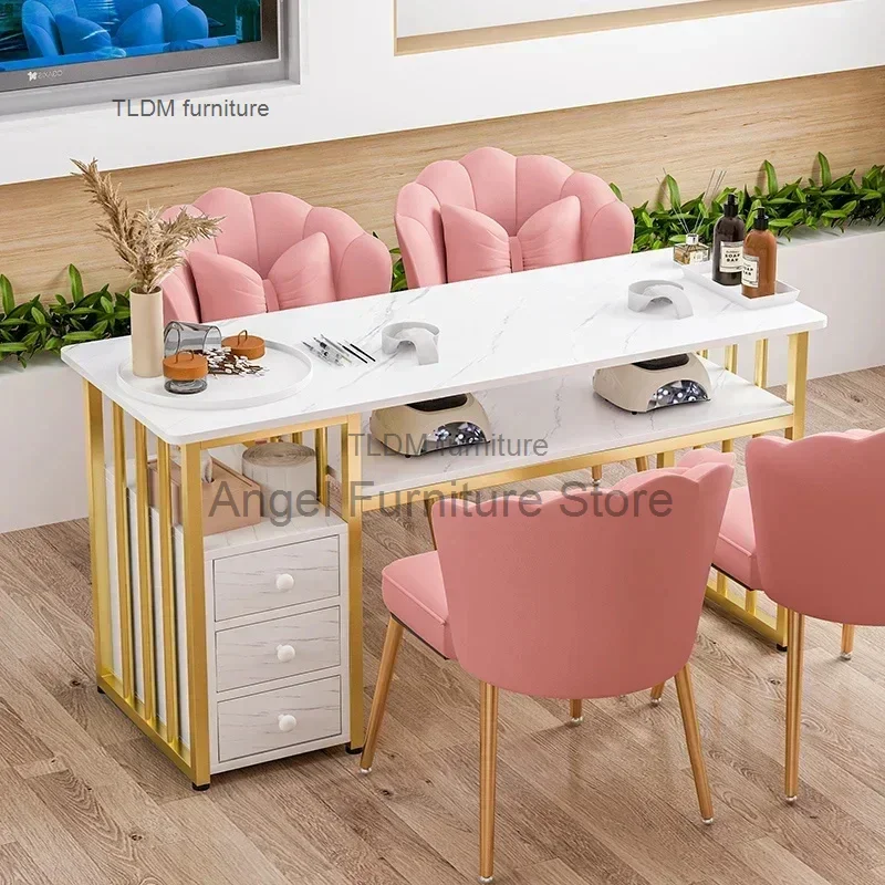 

Japanese Manicure Table Simple Ins Manicure Shop Table and Chair Set Nordic Light Luxury Single Double Professional Nail Tables