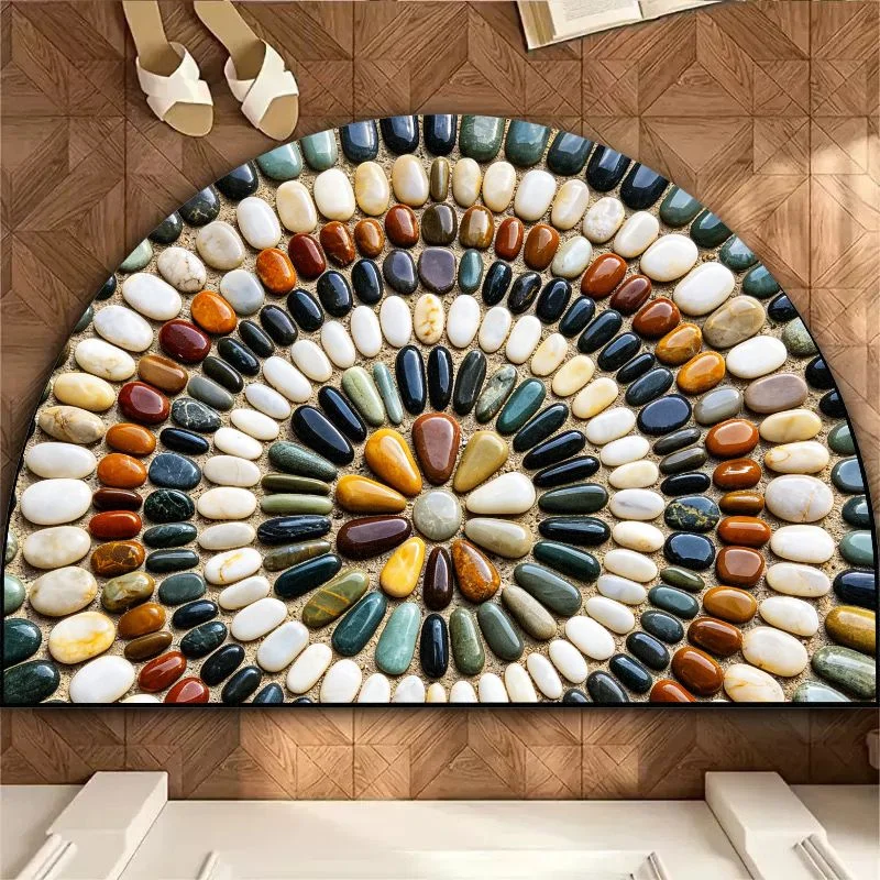 VIKAMA Rainbow Pebble Bath Mat, Semi-Circle Stone Mandala Non-slip Bath Accessory