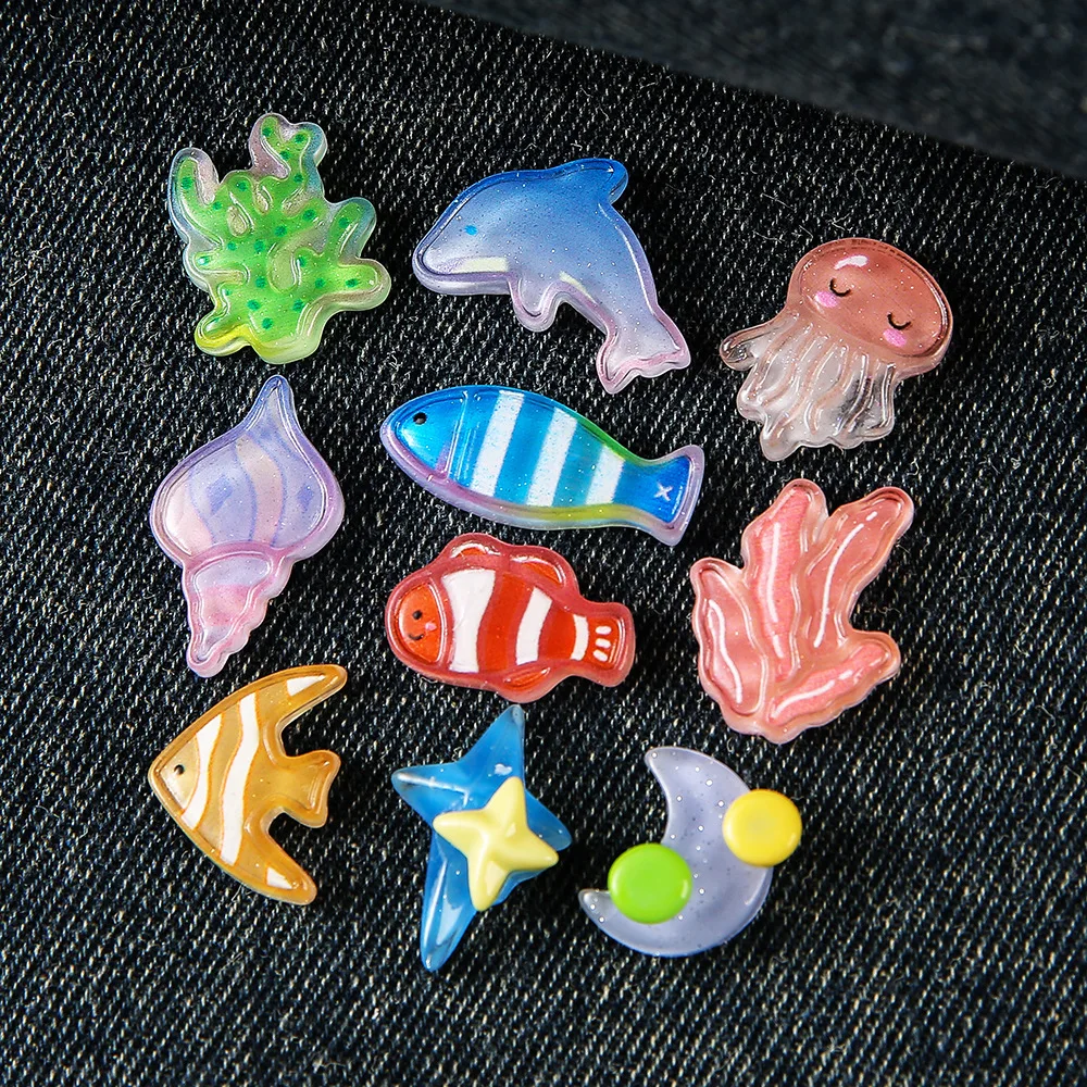 Mix 10PCS Assorted Mini Sea Animal Resin Figurines Clownfish Jellyfish Dolphin Coral Starfish Micro Landscape DIY Craft Decor