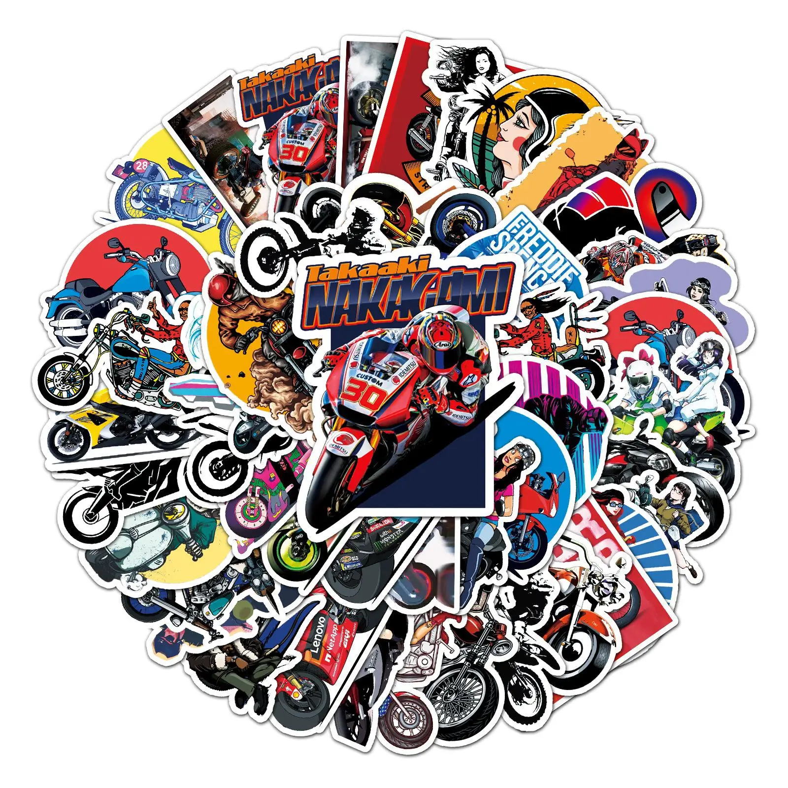 50pcs Retro Beauty Motorcycle Stickers Helmet Guitar Phone Case Sticker DIY Scrapbooking Supplies Vintage Journaling Materials