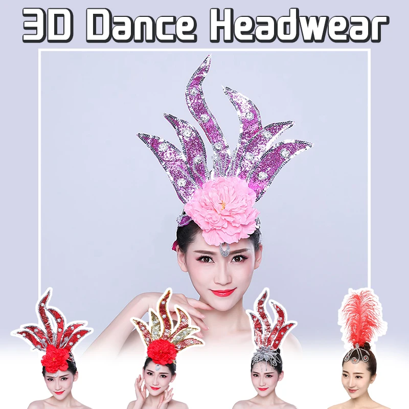 

Women Ethnic Style Dance Headdress Stage Performance Opening Dance Head Flower Traditional Classical Dance Hair Costume Headwear