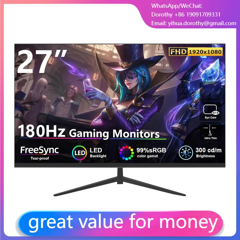 

27 Inch Ultra-Thin IPS LCD Gaming 100/144/180/240Hz 1ms FHD 1K 2K Anti-Blue Light DP PC Display For Desktop Game Office Use