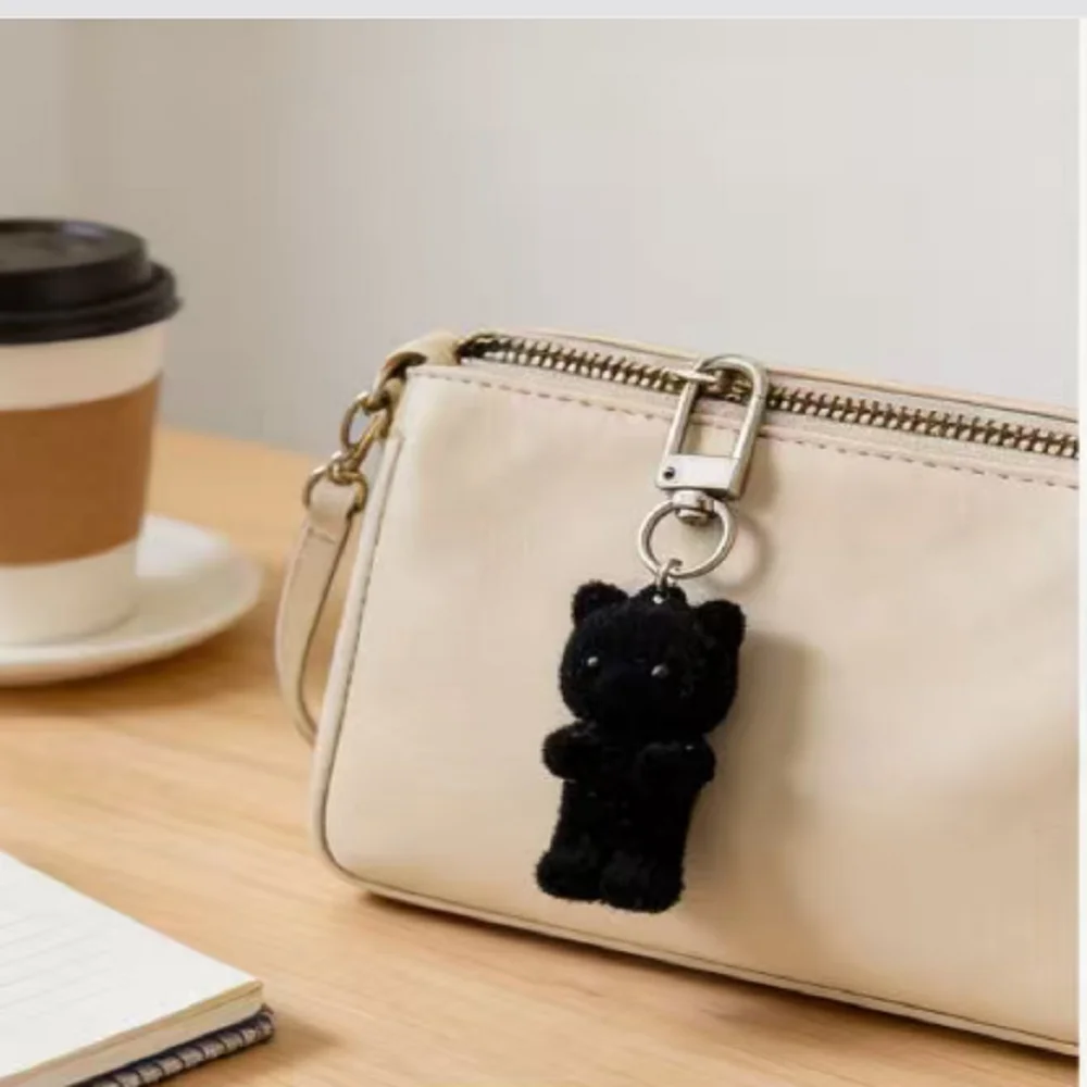 

Lovely Animal Keyring Flocking Cute Kitten Keychain Cartoon Mini Doll Bag Pendant Handmade Accessory Creative Gift Fashion Cat
