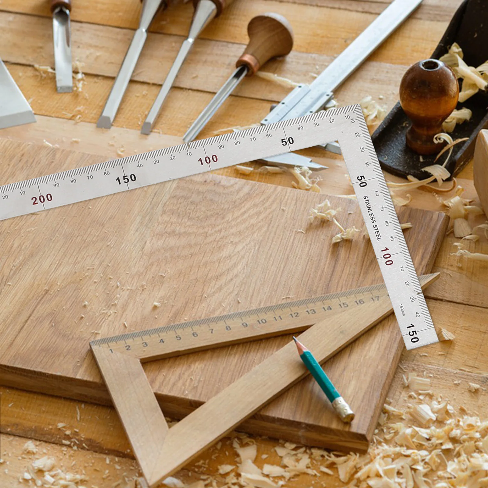

2 pcs Stainless Steel L square Ruler 150x300mm 250x500mm Thick 2.0mm for Woodworking Engineering Architecture Drafting Students