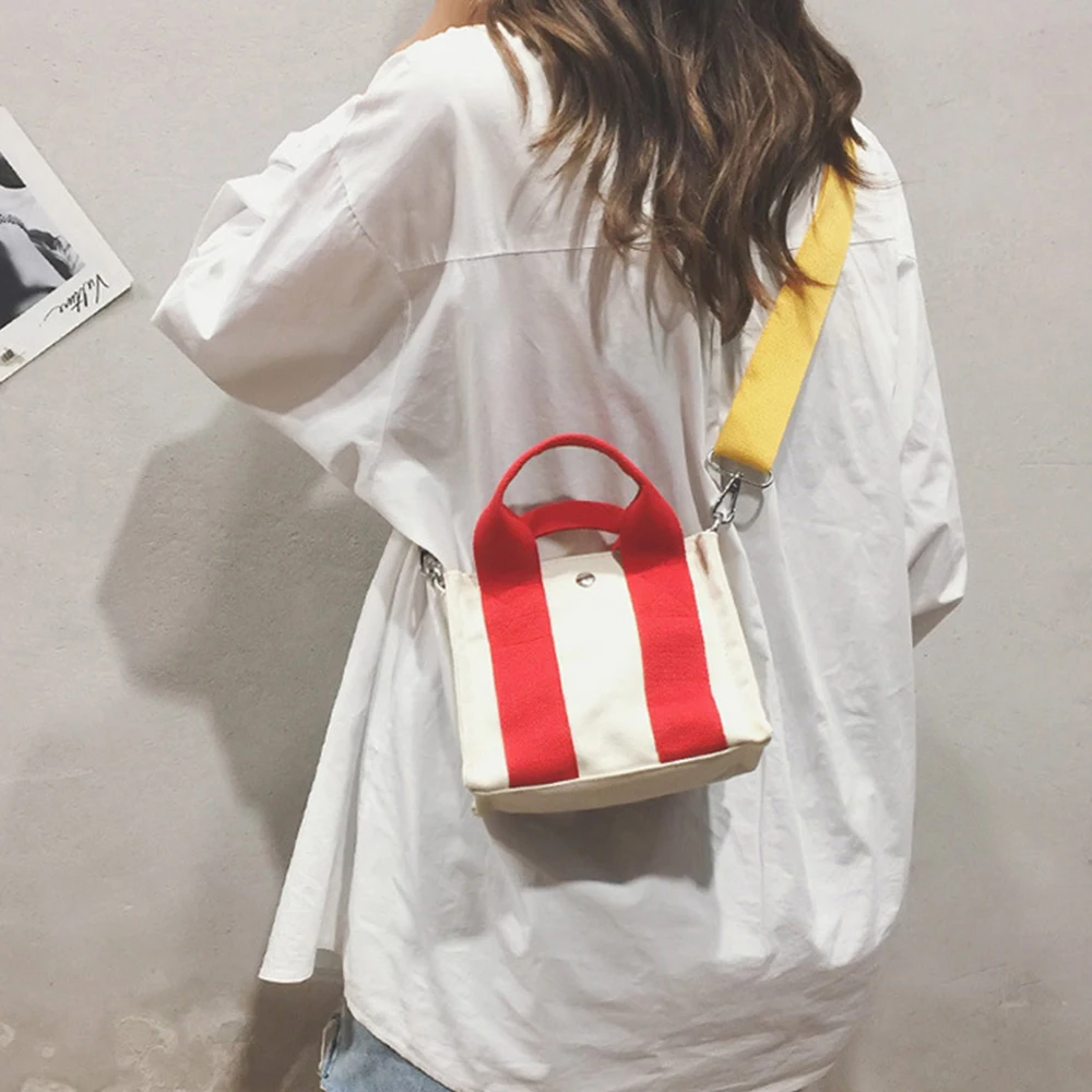 Mini bolsos de lona para mujer, bolso de mano de diseñador de retales, bolso cruzado de hombro con contraste de Color a la moda, pequeño bolso de compras