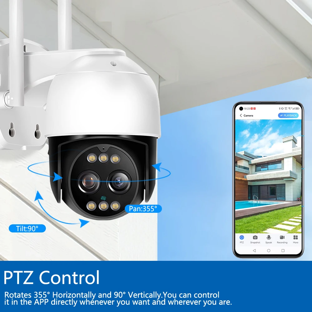 10X Zoom 8MP 4K Eseecloud Dual Lens 2.4G WiFi Color NightVision Smart Audio Outdoor Wireless CCTV Network Security PTZ IP Camera