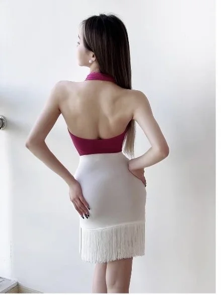 新しいラテンダンスロングスカート非対称タッセルサッシュ練習芸術試験スカートマルチカラー女性の大人 C233 フィットネスアパレル