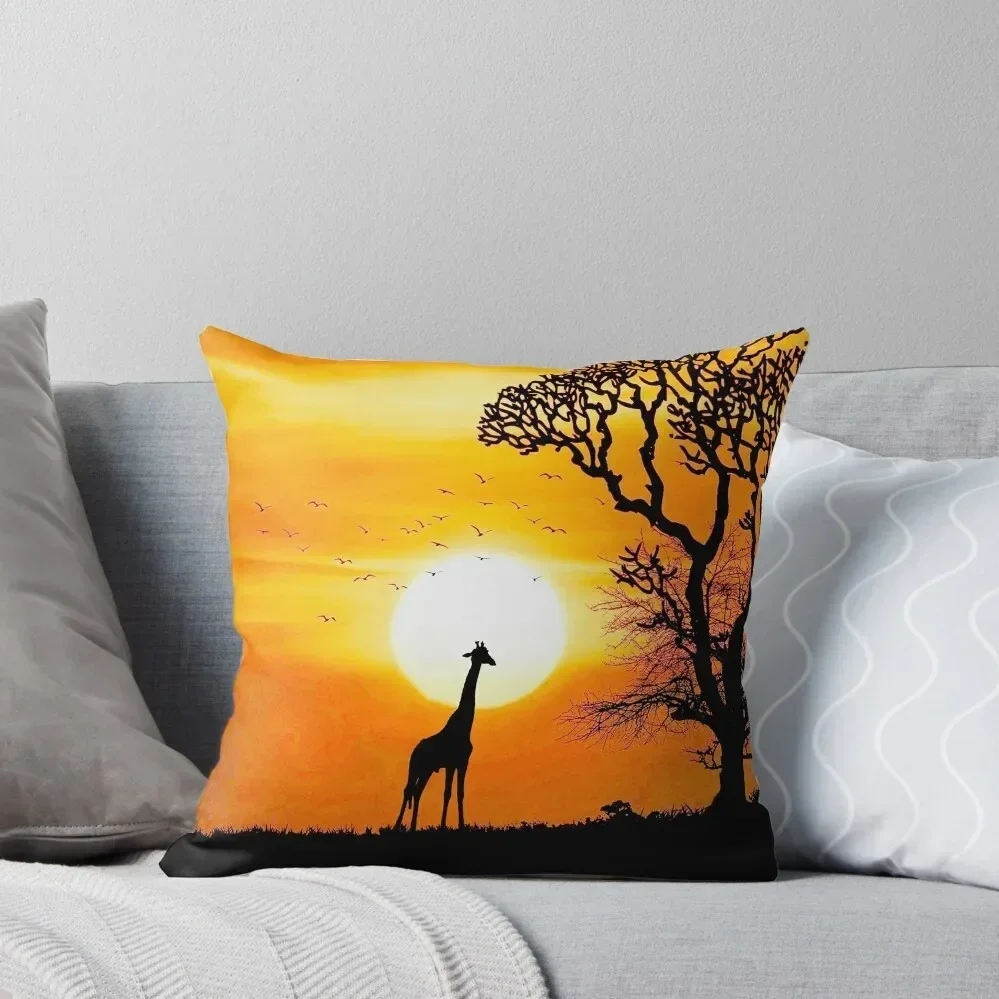 

Vibrant Orange Sunset with Giraffe Silhouette and Savannah Tree Throw Pillow Sofas Covers Sofa Cover Luxury Pillow Cover pillow