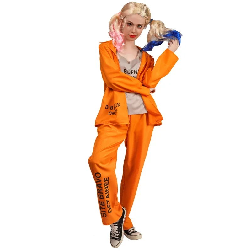 Costume de Cosplay de prisonnier américain, combinaison pour hommes et femmes, hauts et pantalons, uniforme de Prison Orange pour adultes, Costume d'halloween # 1 # W.