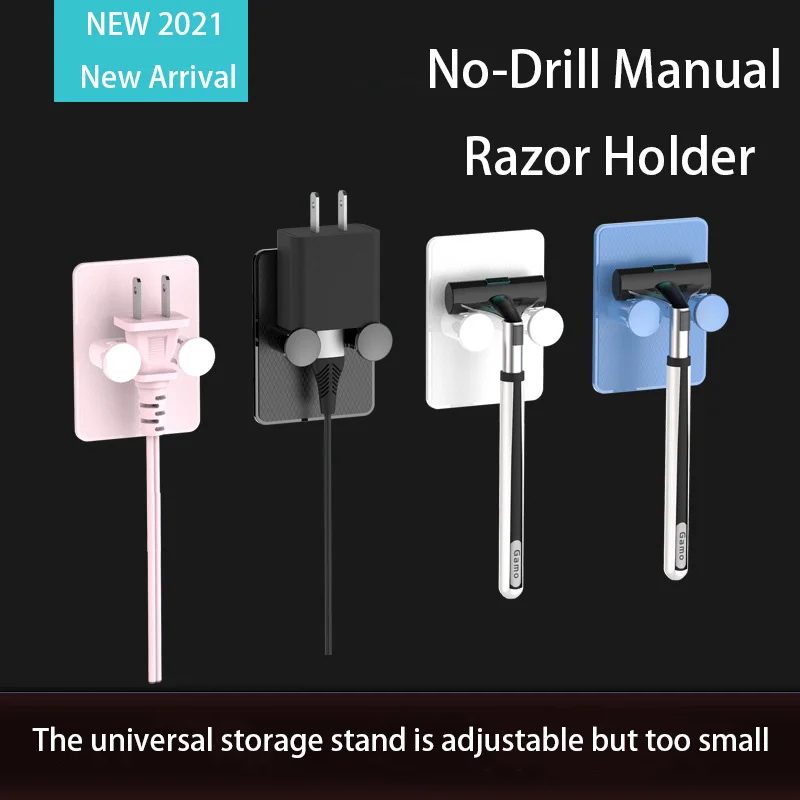 No Drilling Storage Rack Bathroom Razor Holder Hook Hanging Shelf Shaving Tool Rack