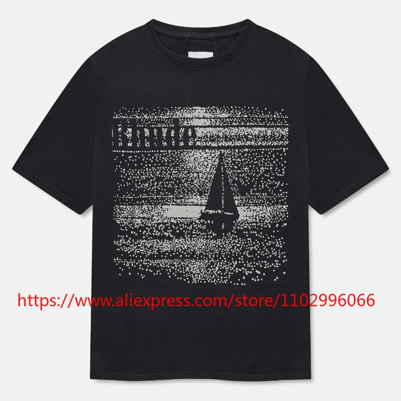 2026 New Arrival RHUDE Men's T-Shirt Vintage Sailboat Graphic Print Short Sleeve Streetwear Top Fast Delivery