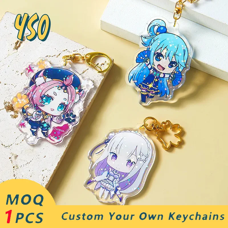

YSO CNC Acrylic tiki Keychain Custom Print Best Quality Rare Beauty Animation Tide Cartoon Hot Sale Diamond Cutting