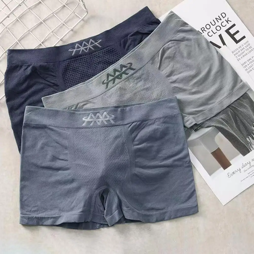 Men Panties High Stretch Solid Color U Convex Seamless Sexy Underpants Sweat Absorption Mid Waist Underwear Shorts for Bathroom