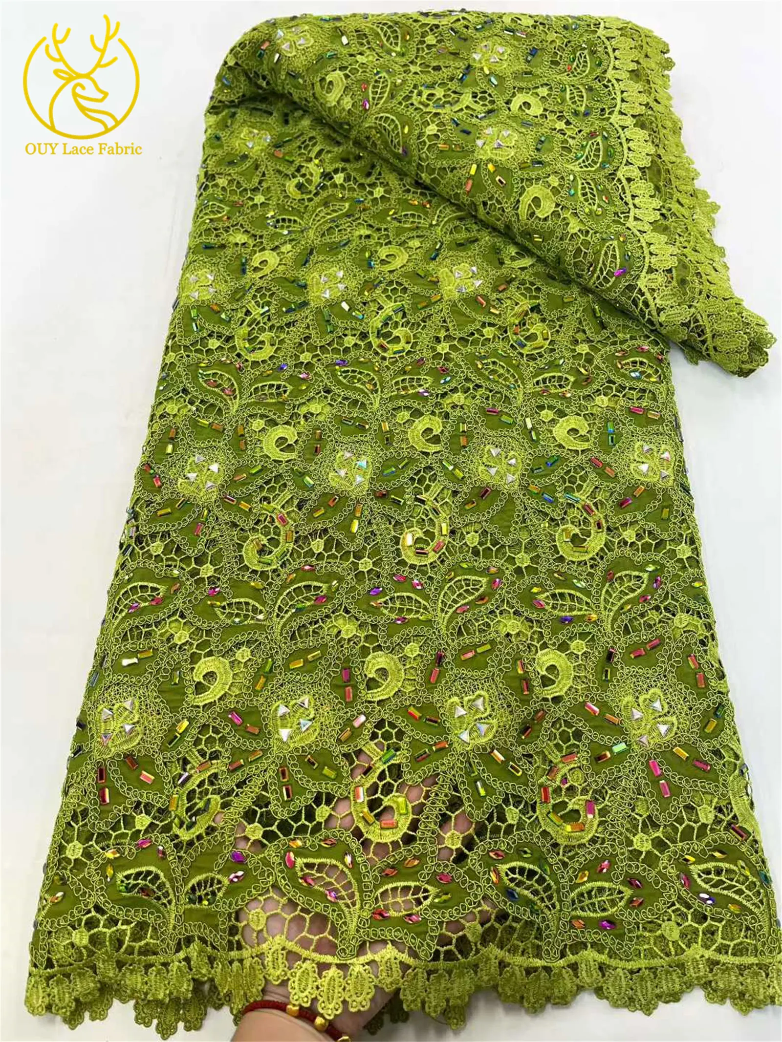 Yellow African Large Jewel Guipure Embroidered Lace Fabric 2025 Luxury Nigerian Rope Lace Fabric Ladies Dinner Dress Sewing